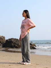 Peach Printed Oversized T-Shirt for Women