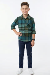 Dark Green Flannel Check Shirt for Kids
