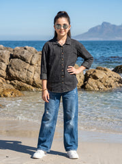 Black Washed Denim Shirt for Kids
