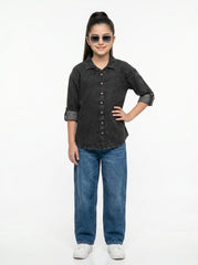 Black Washed Denim Shirt for Kids