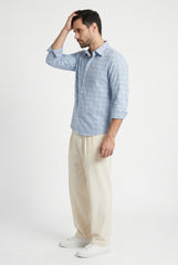 Teal Blue Plaid Check Shirt for Men