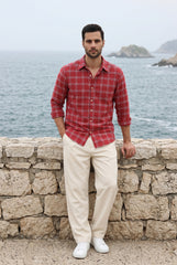 Bright Red Plaid Check Shirt for Men