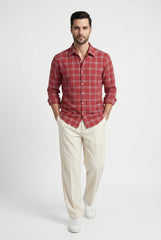 Bright Red Plaid Check Shirt for Men