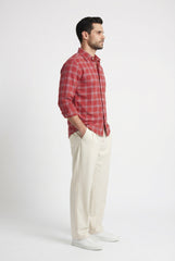 Bright Red Plaid Check Shirt for Men