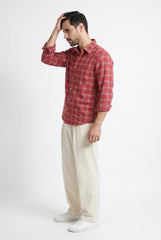 Bright Red Plaid Check Shirt for Men