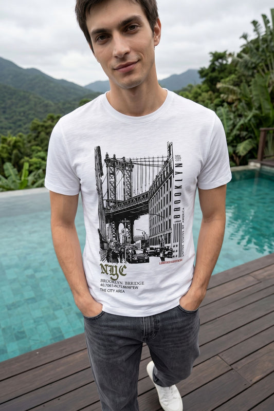 White Chest Printed T-Shirt for Men