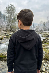 Black Printed Zipper Hoodie for Kids