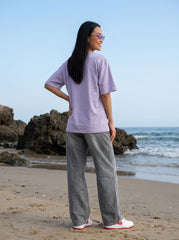 Purple Printed Cotton Oversized T-Shirt for Women