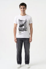 White Chest Printed T-Shirt for Men