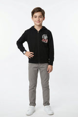 Black Printed Zipper Hoodie for Kids