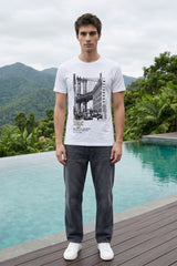 White Chest Printed T-Shirt for Men
