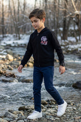 Black Printed Zipper Hoodie for Kids