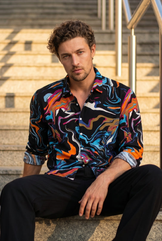Black Waves Printed Shirt for Men
