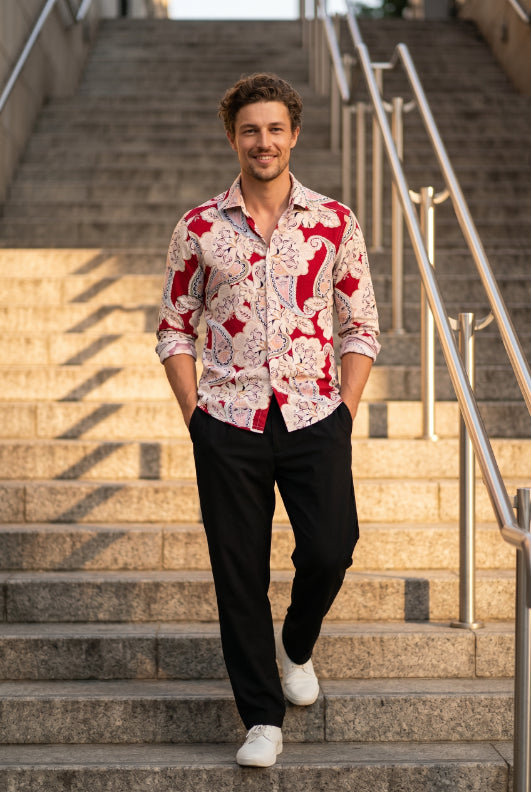 Red Rose Paisley Printed T-shirt for Men