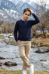 Navy Waffle Knit Henley T-Shirt for Kids