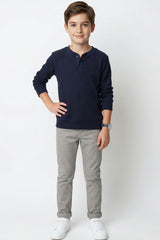 Navy Waffle Knit Henley T-Shirt for Kids
