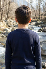Navy Waffle Knit Henley T-Shirt for Kids