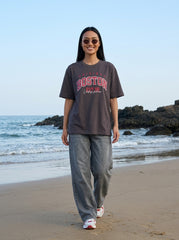 Coffee Brown Printed Cotton Oversized T-Shirt for Women