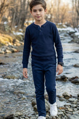 Navy Waffle Knit Henley T-Shirt for Kids