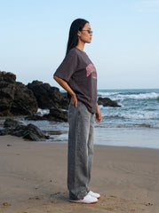 Coffee Brown Printed Cotton Oversized T-Shirt for Women