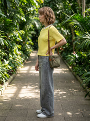 Yellow & White Thin Striped Crop T-Shirt for Women