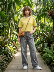 Yellow & White Thin Striped Crop T-Shirt for Women