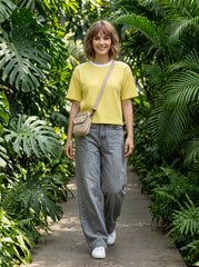 Yellow & White Thin Striped Crop T-Shirt for Women