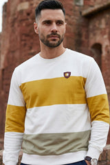Ecru & Mustard Striped Crew Neck Sweatshirt for Men
