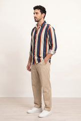 Ecru, Wine & Navy Striped Shirt for Men