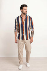 Ecru, Wine & Navy Striped Shirt for Men