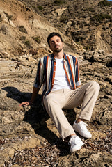Ecru, Wine & Navy Striped Shirt for Men