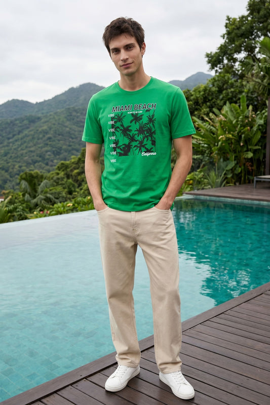 Green Chest Printed T-Shirt for Men