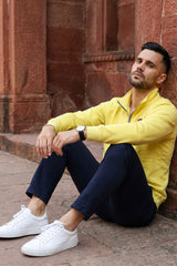 Yellow Mock Neck Zipper Sweatshirt for Men