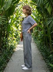 Charcoal & White Striped Crop T-Shirt for Women
