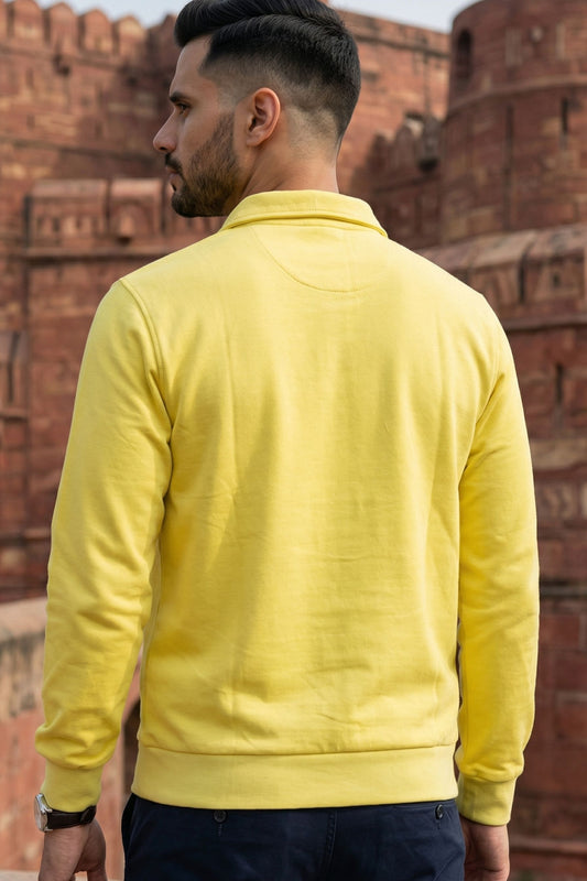 Yellow Mock Neck Zipper Sweatshirt for Men