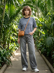 Charcoal & White Striped Crop T-Shirt for Women