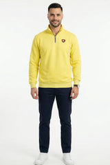 Yellow Mock Neck Zipper Sweatshirt for Men