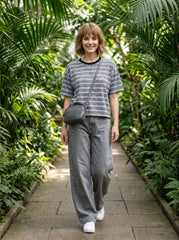 Charcoal & White Striped Crop T-Shirt for Women