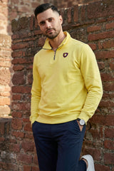Yellow Mock Neck Zipper Sweatshirt for Men