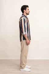 Ecru, Wine & Navy Striped Shirt for Men