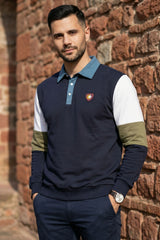 Navy Cut-N-Sew Rugby Polo Sweatshirt for Men