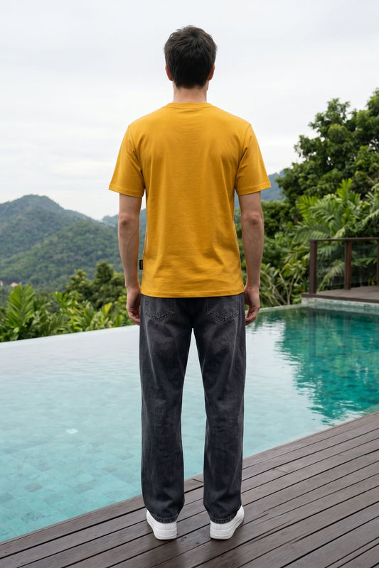 Mustard Chest Printed T-Shirt for Men