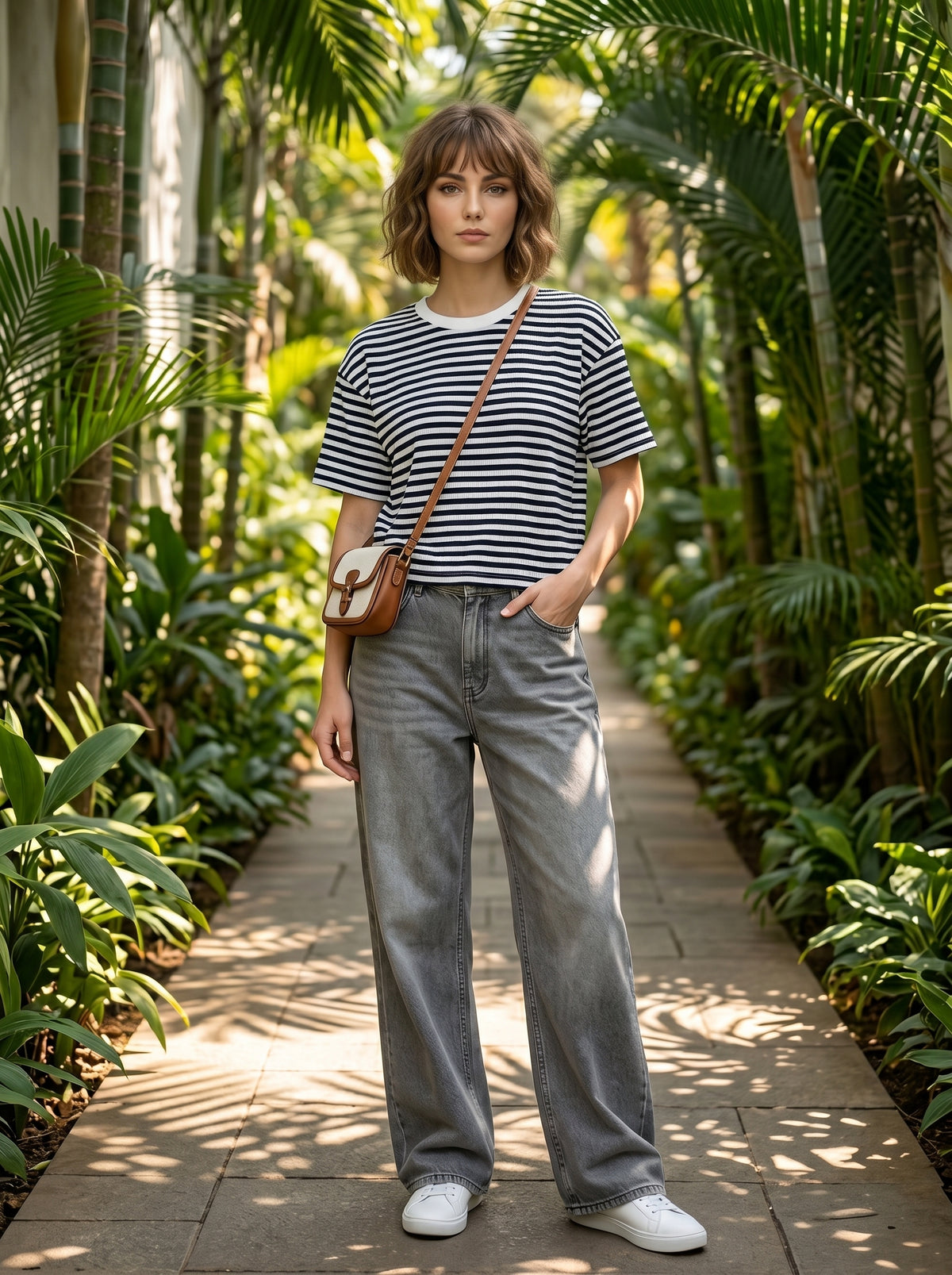 Navy & White Striped Crop T-Shirt for Women