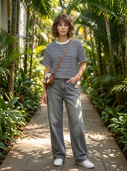 Navy & White Striped Crop T-Shirt for Women