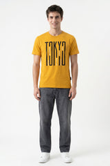 Mustard Chest Printed T-Shirt for Men