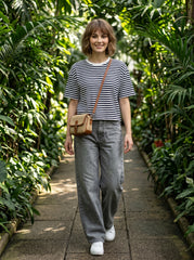 Navy & White Striped Crop T-Shirt for Women