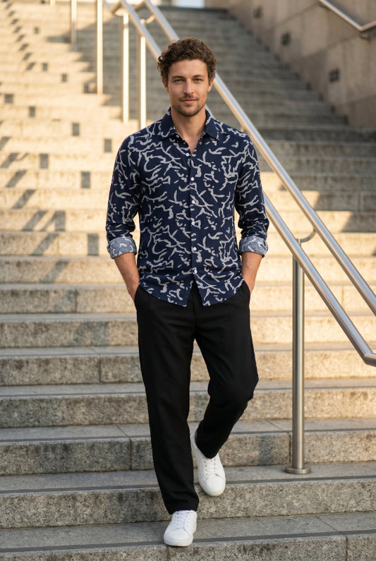Navy Discharge Printed Shirt for Men