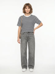 Navy & White Striped Crop T-Shirt for Women