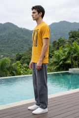 Mustard Chest Printed T-Shirt for Men