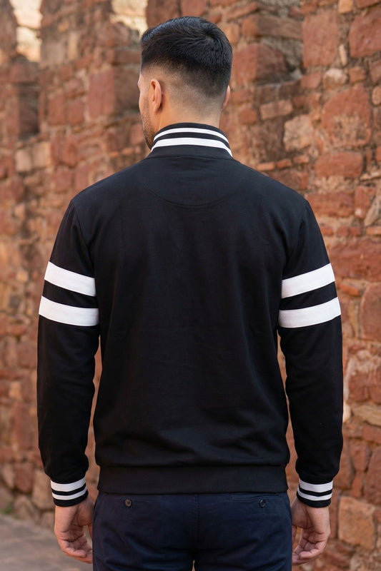Black Mock Neck Zipper Sweatshirt for Men